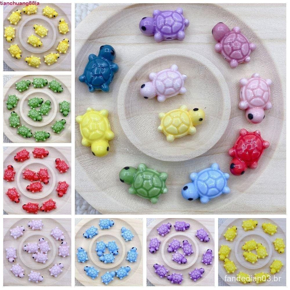 TIANCHUANG 10 Peças De Contas De Tartaruga Fofas , Soltas Espaçadoras De Cerâmica Artesanal , Brincos De Colar