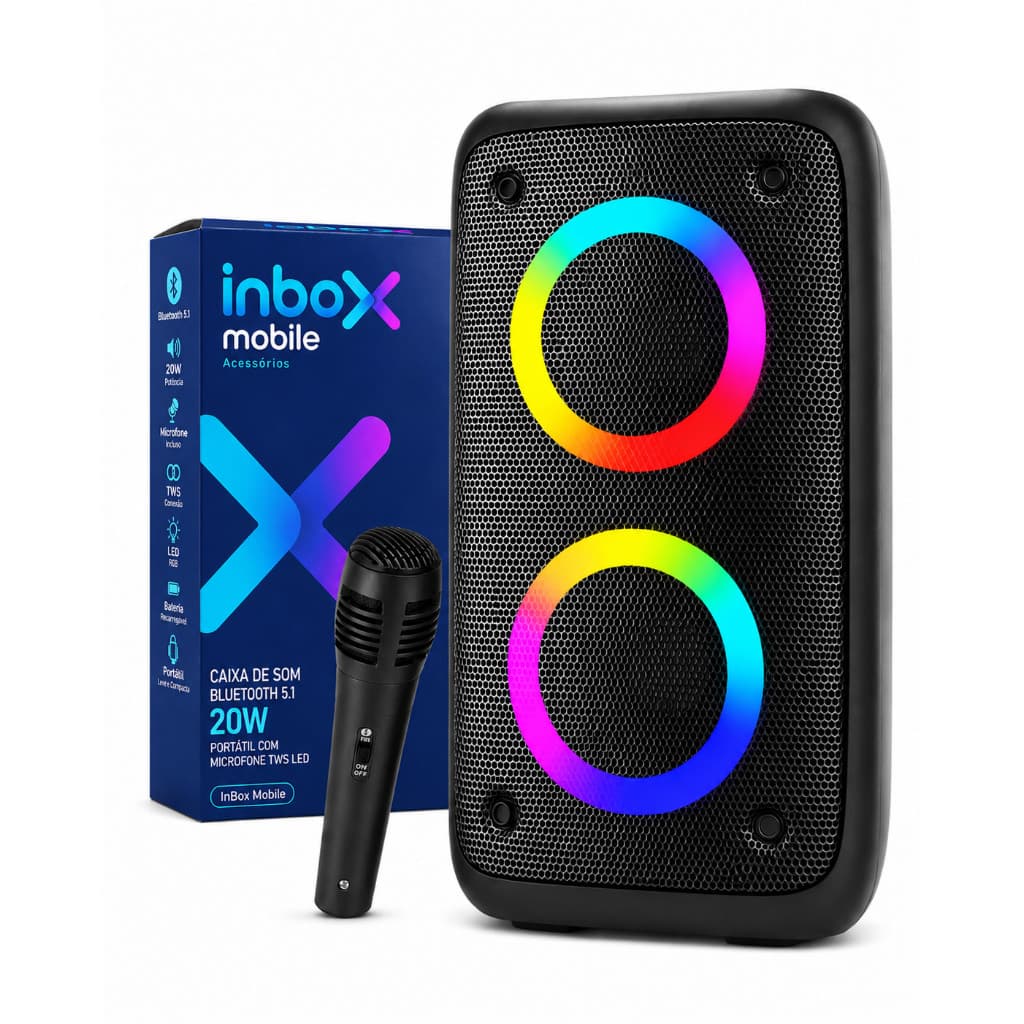 Caixa De Som Bluetooth Potente Led RGB Portatil + Microfone