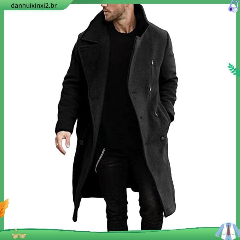 Trench coat de inverno masculino sobretudo com peito único jaqueta longa parkas outwear