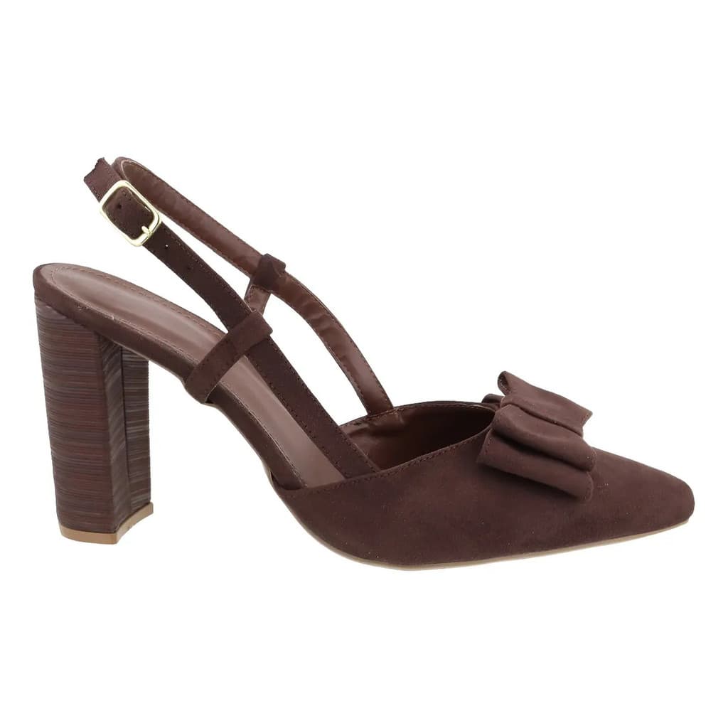 Scarpin Slingback Laço Camurça Terra Inveno 5501 Salto Bloco
