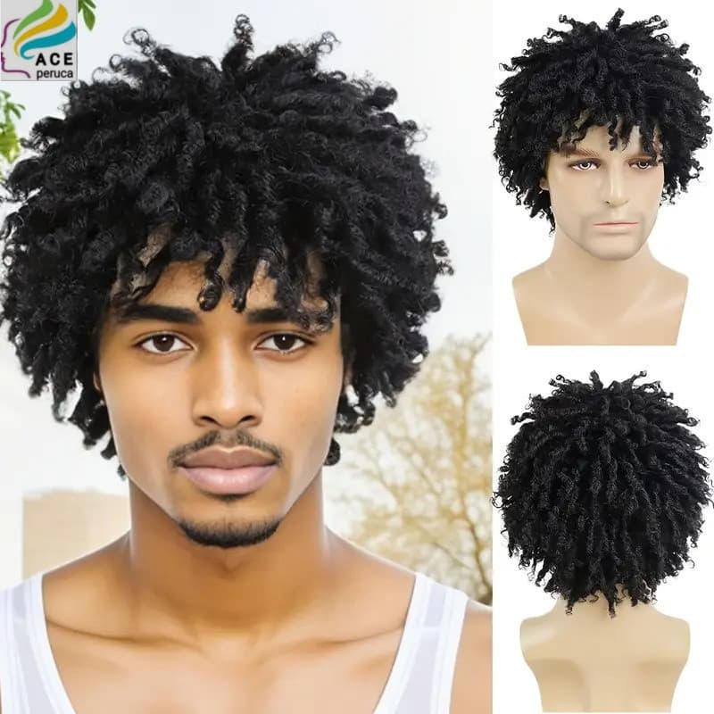 42741 Peruca Trançada Suja Masculina Africana, Peruca de Tubo Preto 4478