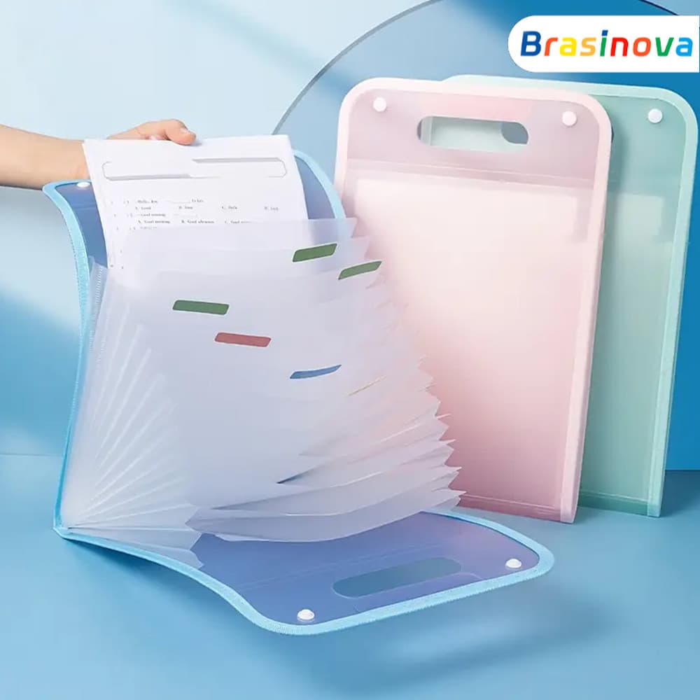 Pasta Sanfonada Expansível A4 de 12 Compartimentos para Escola