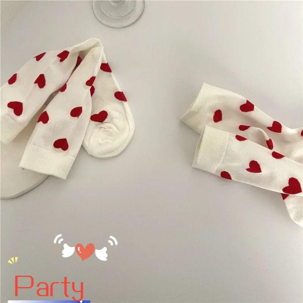 PARTY 1meias De Par De Tripulação , Meias De Algodão Padrão Coração Vermelho Adorável Rua Novidade Maré Homens Mulheres