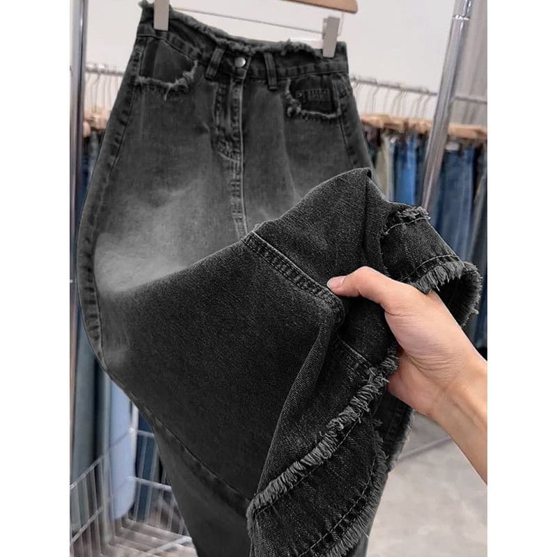 Saia jeans feminina com fenda alta, saia evasê 2025, saia quadril, pêra, saia longa 12.12