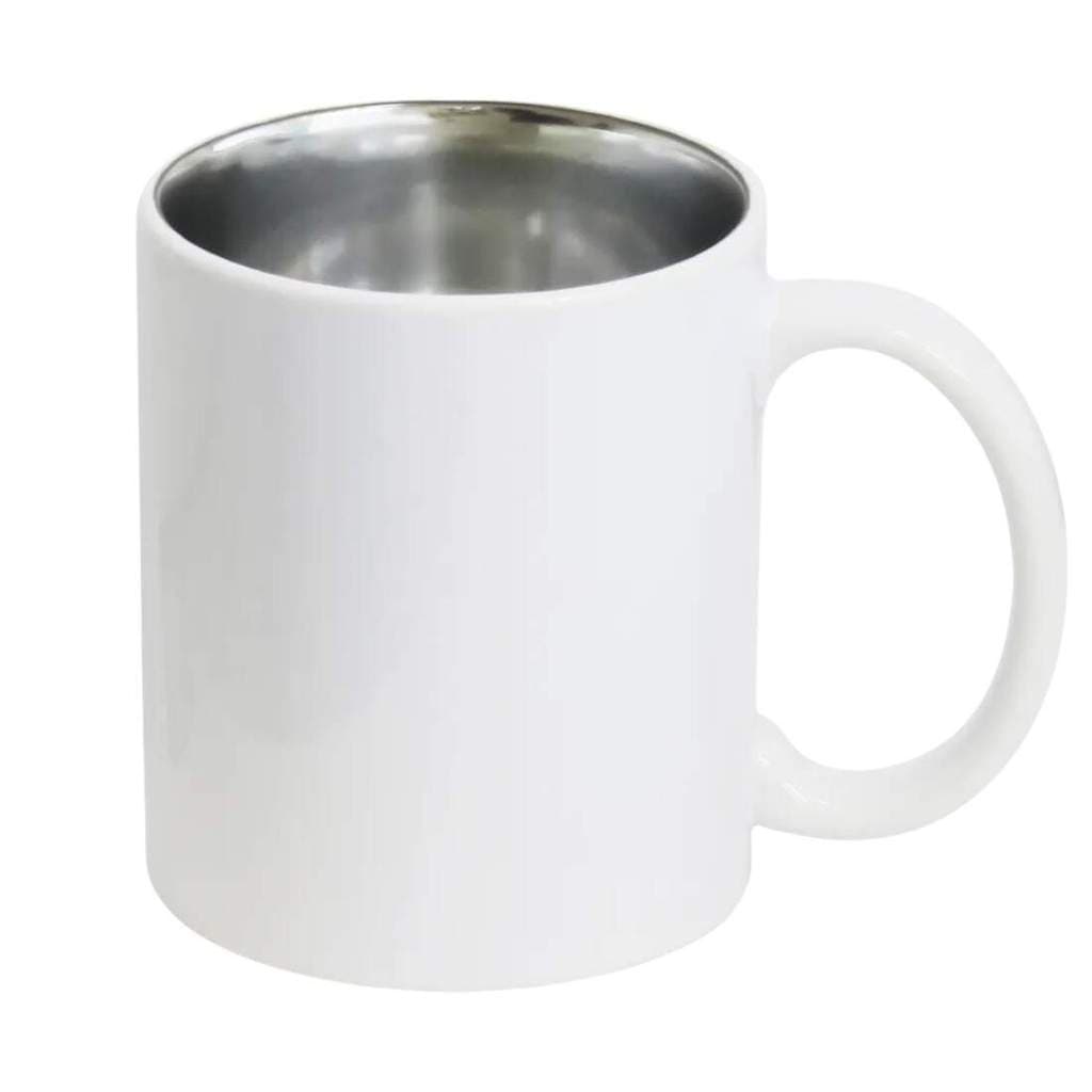 Caneca de Cerâmica Branca com Interior Cromado Prata para Sublimação - 325ml