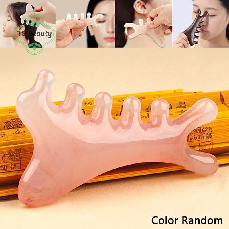 TS Beleza Corpo Meridiano Massagem Pente Plástico Cinco Dentes Largos Acupuntura Terapia Circulação Sanguínea Anti-Estát