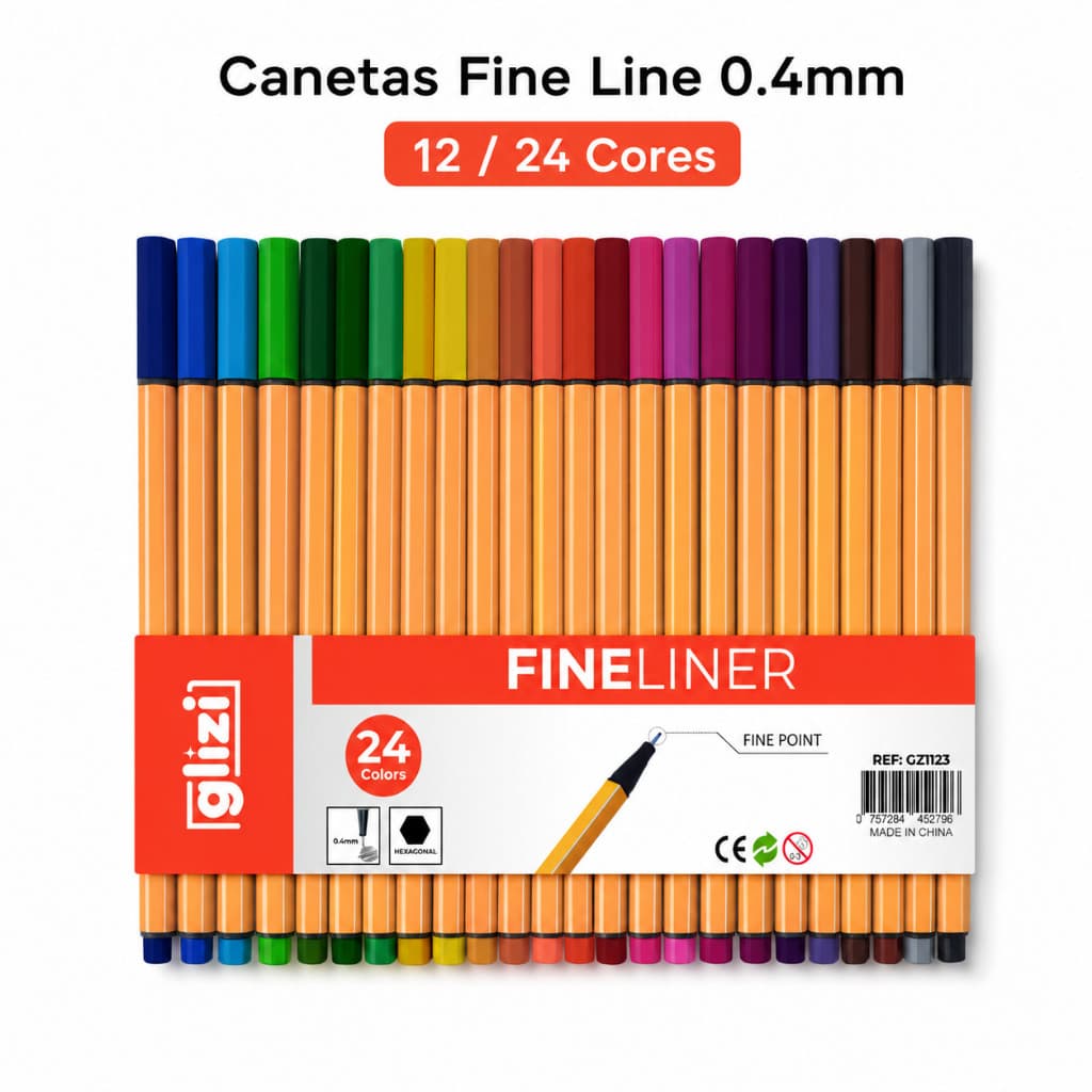 Canetas Fine Line 0.4mm Coloridas Ponta Fina Lettering Desenho Planner Escola 12 ou 24 Cores