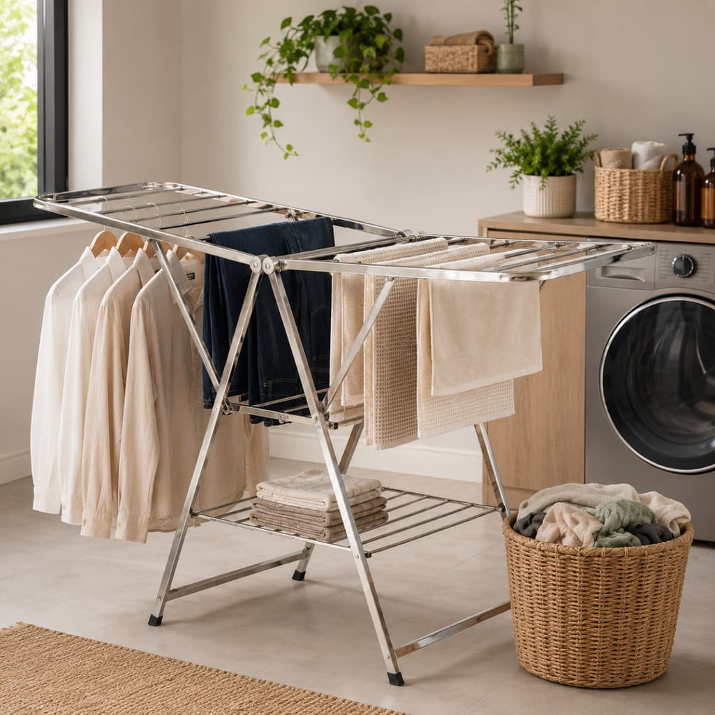 VARAL DE CHÃO REFORÇADO GRANDE  AÇO INOX PREMIUM DOBRÁVEL VARIAS POSIÇÕES