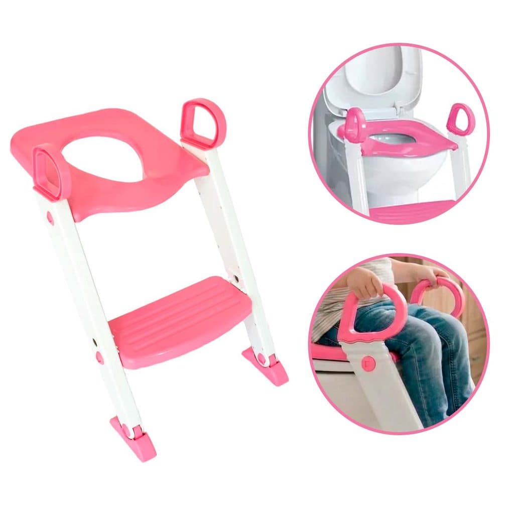Assento Redutor Troninho Infantil C Escada P Vaso Rosa