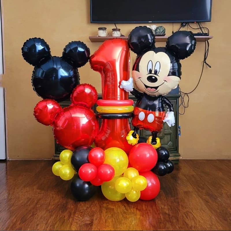 32 peças/conjunto Balão de Folha Vermelho do Mickey Mouse, Balão de Látex Preto de 32 polegadas, Balão de Número para De