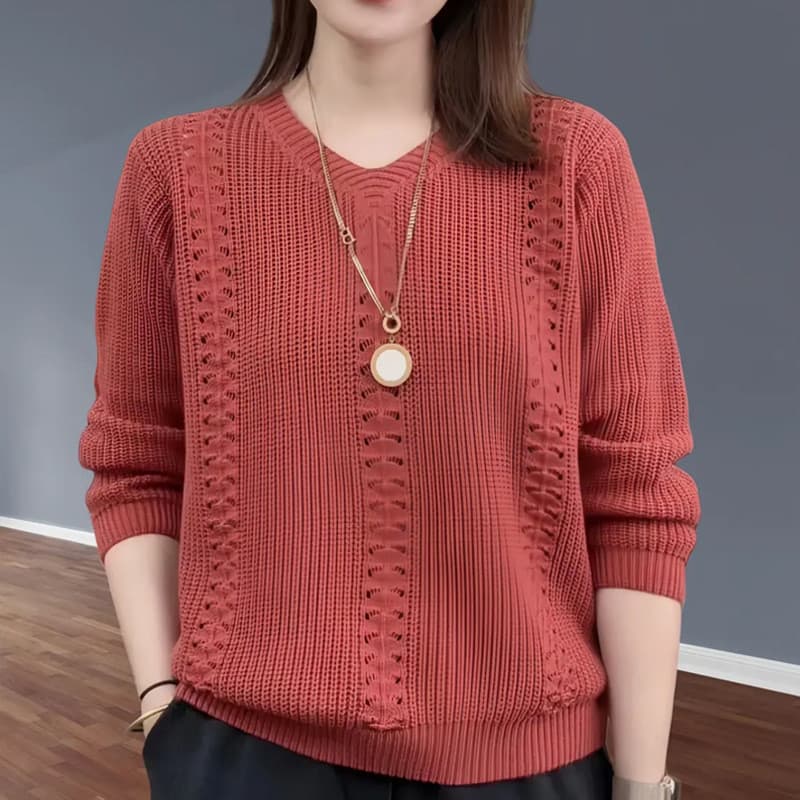Suéter de malha com decote em V no início da primavera, camisa feminina elegante de cor sólida, pulôver superior