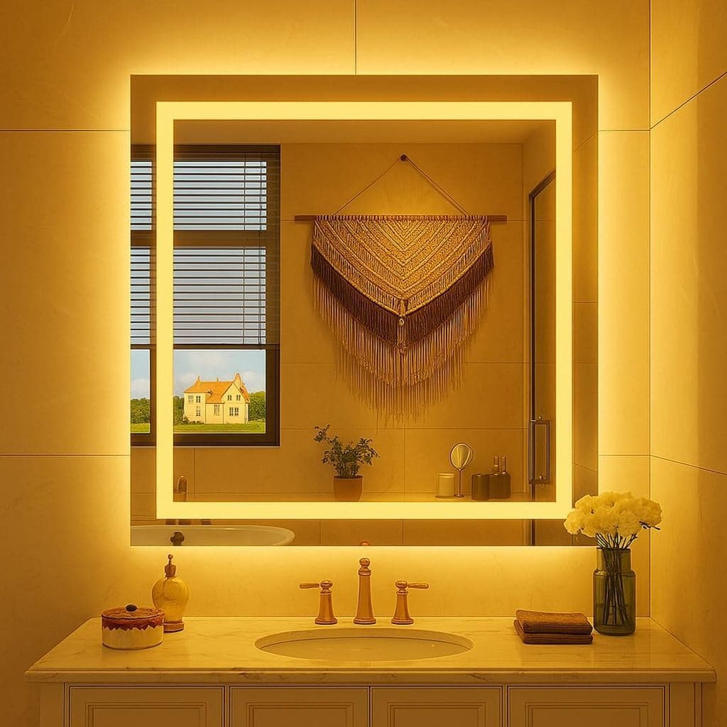 ESPELHO 70X70 QUADRADO JATEADO COM LED