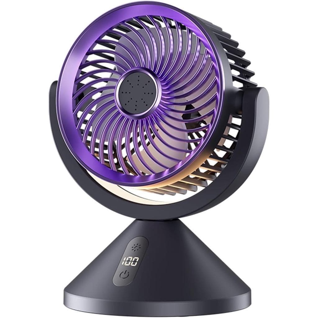 Ventilador de Mesa com Bateria, 100 Velocidades 720 °   Ventilador de Camping Multiângulo, Luz Noturna LED, Aromaterapia