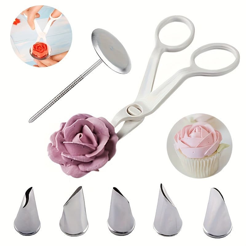 7 pçs ferramenta de decoração do bolo rosa decoração bico tesoura decoração unhas