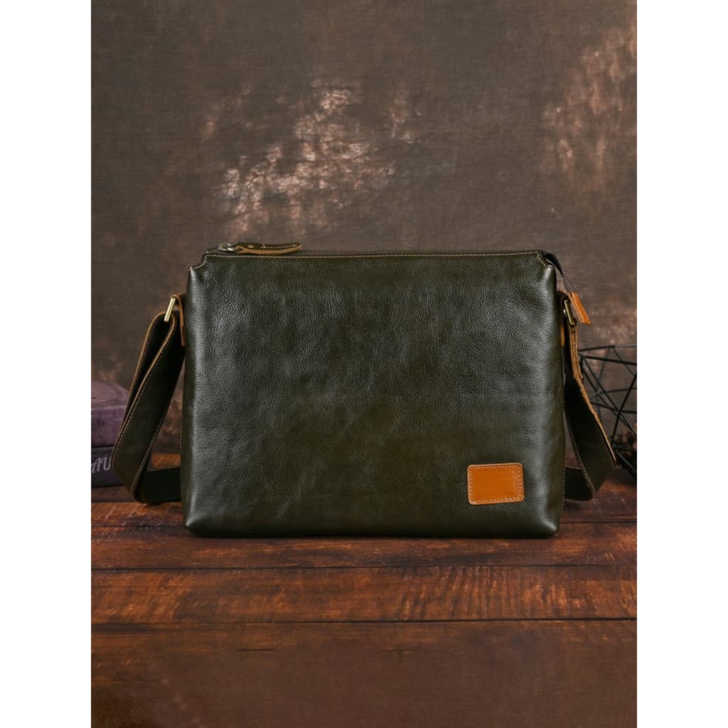 2026 novo estilo masculino saco de grande capacidade primeira camada bolsa de ombro Casual Retro saco do mensageiro pequ