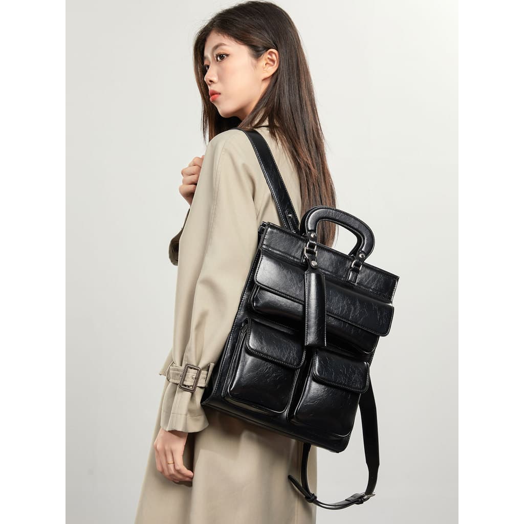 High-End nicho mochila de couro feminino 2026 nova grande capacidade Casual computador mochila estudante Commuter saco e