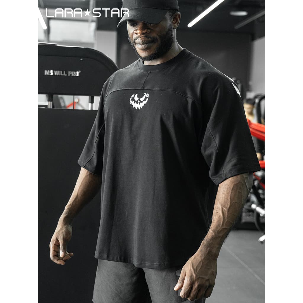 Laura Star 1550 americano Retro solto respirável treinamento Super caído ombro puro algodão camiseta passagem ombro cont