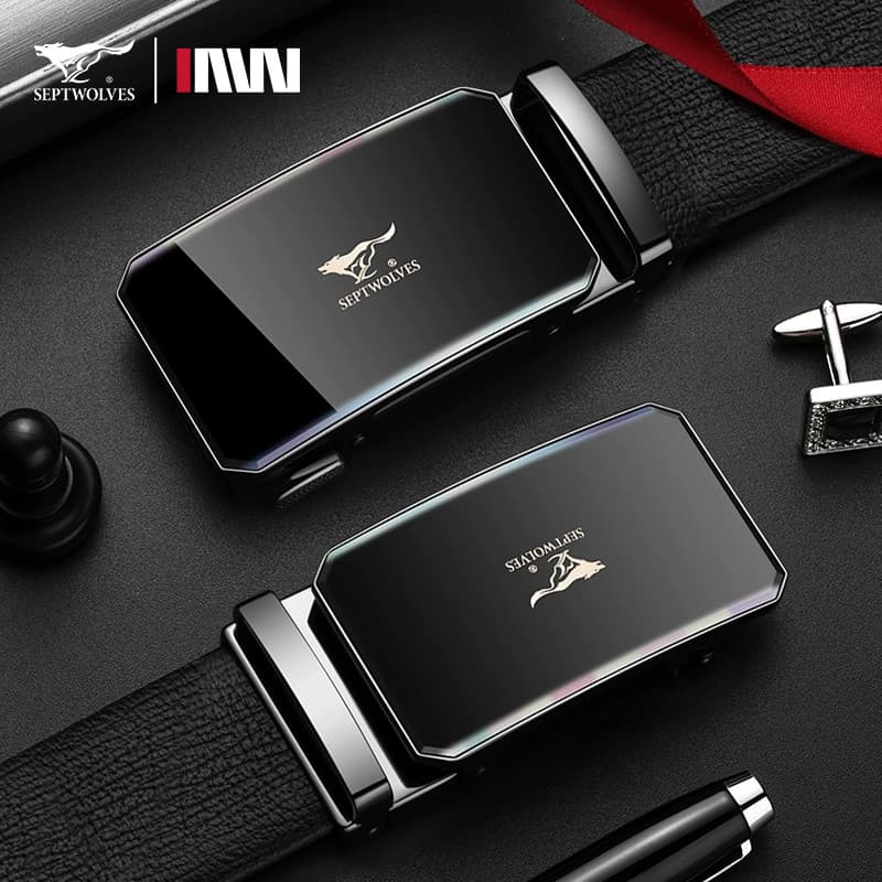 Sete lobos novo estilo cinto de couro genuíno masculino fivela automática negócios juventude cinto moda primeira camada