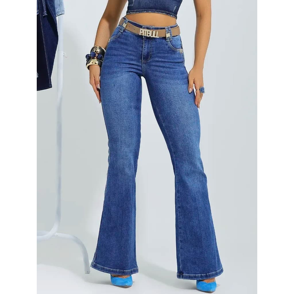 Calça Flare com Cinto Personalizado PitBull Jeans 90880