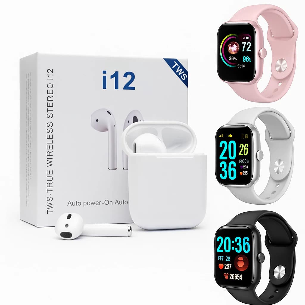Kit Smartwatch D20S 2024 + Fone Bluetooth Inpods I12 TWS - Tecnologia, Estilo e Conectividade