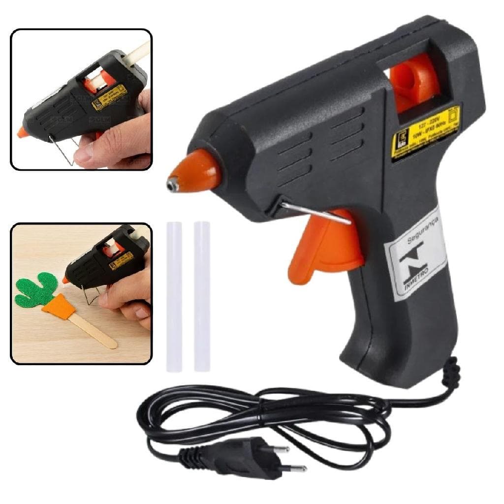 Pistola de Cola Quente 10w + 2 Bastão 7,5mm Fino Silicone