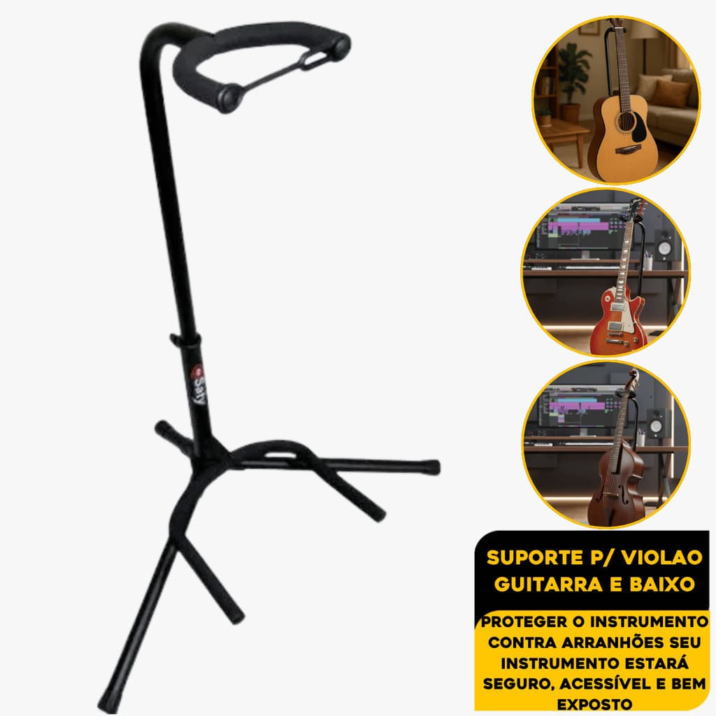 SUPORTE DE CHÃO PARA VIOLÃO GUITARRA VIOLA BAIXO COM TRAVA DE SEGURANÇA