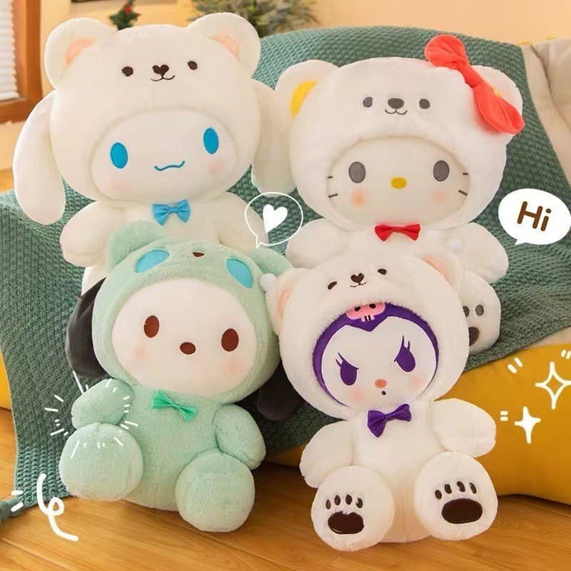 25Cm Kuromi Cinnamoroll Cross Dress Up Boneca de pelúcia Hello Kitty Kawaii My Melody Anime Desenhos animados Plushie Cr
