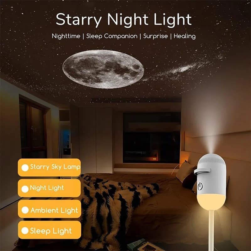 Projetor de Luz Mini Galáxia Céu Estrelado com 12 Padrões para Dormir e Decoração de Quarto