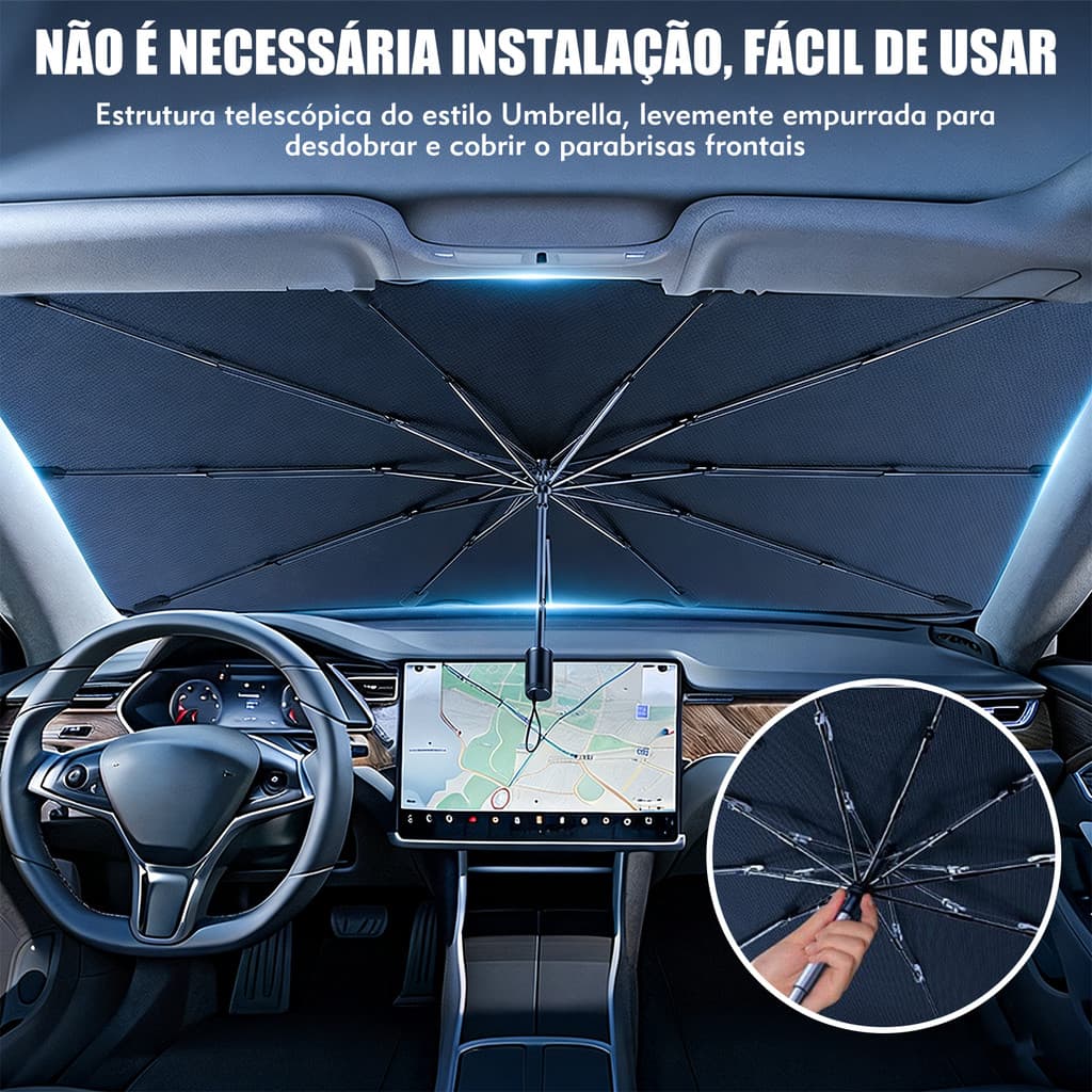 Guarda-Sol para Para-Brisa de Carro Dobrável Tipo Guarda-Chuva Protetor Solar