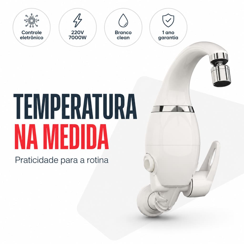 Torneira Eletrônica 220V 7000W Branca Bica Móvel 360°