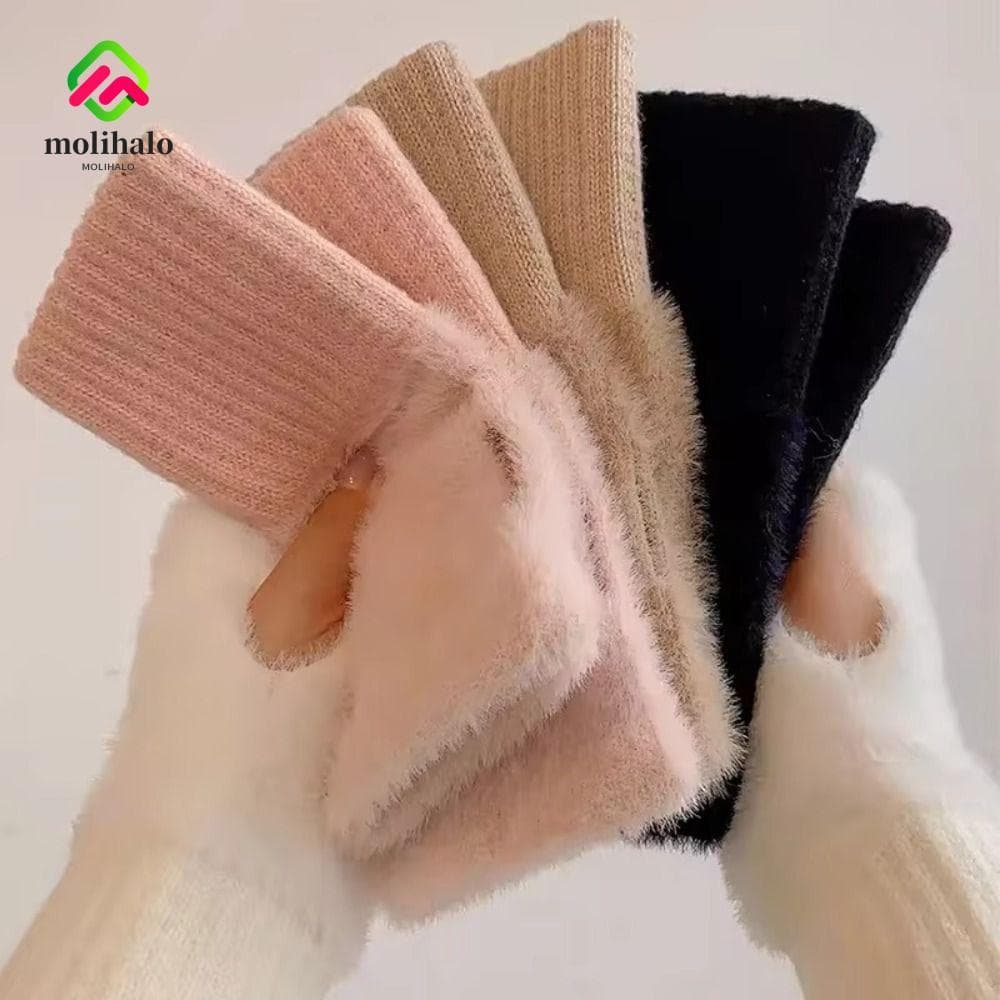 Luvas De Malha De Pelúcia MOLIHALO , Meio Dedo De Lã Macia Sem Dedos De Cores Sólidas