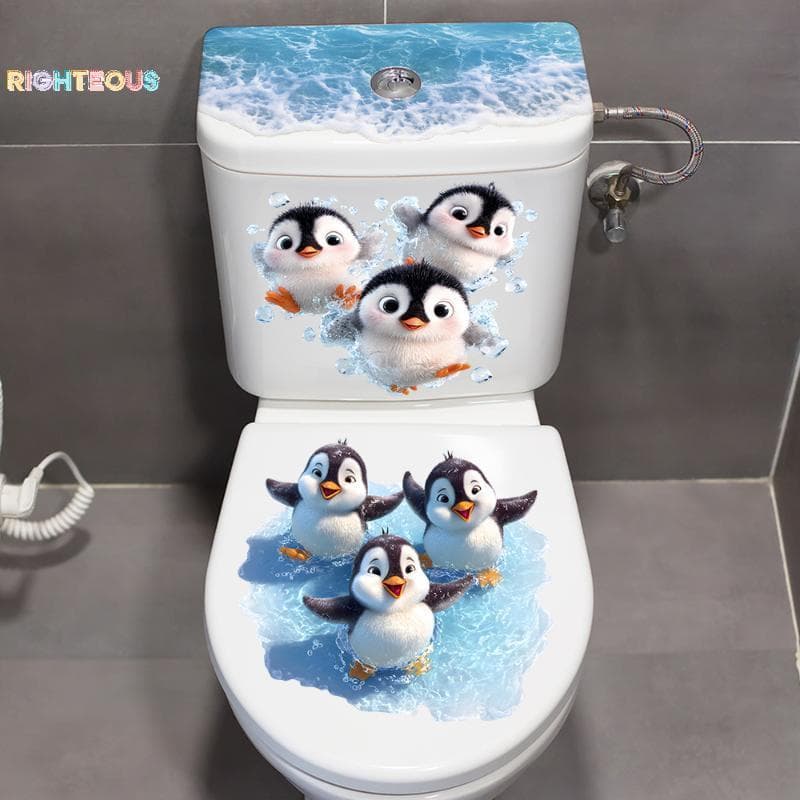 Rightrous Natação Pequeno Pinguim Toalete Stier , Auto-Adesivo À Prova Dwaterproof Água , Decalque De Decoração Do Banhe