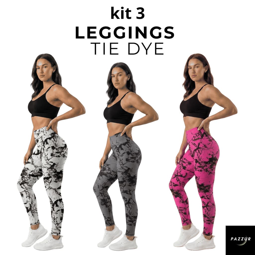 Kit 3 Calça Legging feminina tie dye academia esportiva legue fitness zero transparência sulplex