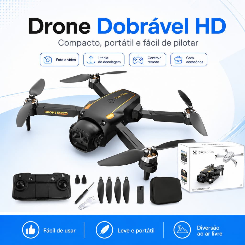 Mini Drone Profissional Câmera Dupla WiFi Alta Definição 360 Flip Dobrável RC Ideal p/ Iniciantes