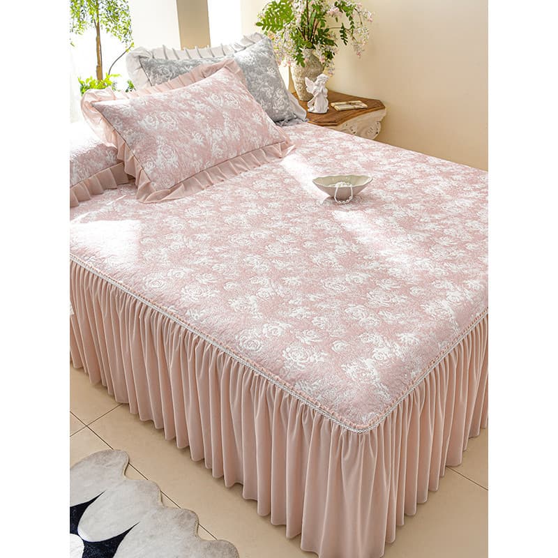 Langsha verão cama saia estilo ervilhas de gelo tapete legal conjunto de três peças com capa de saia tapete de seda gelo