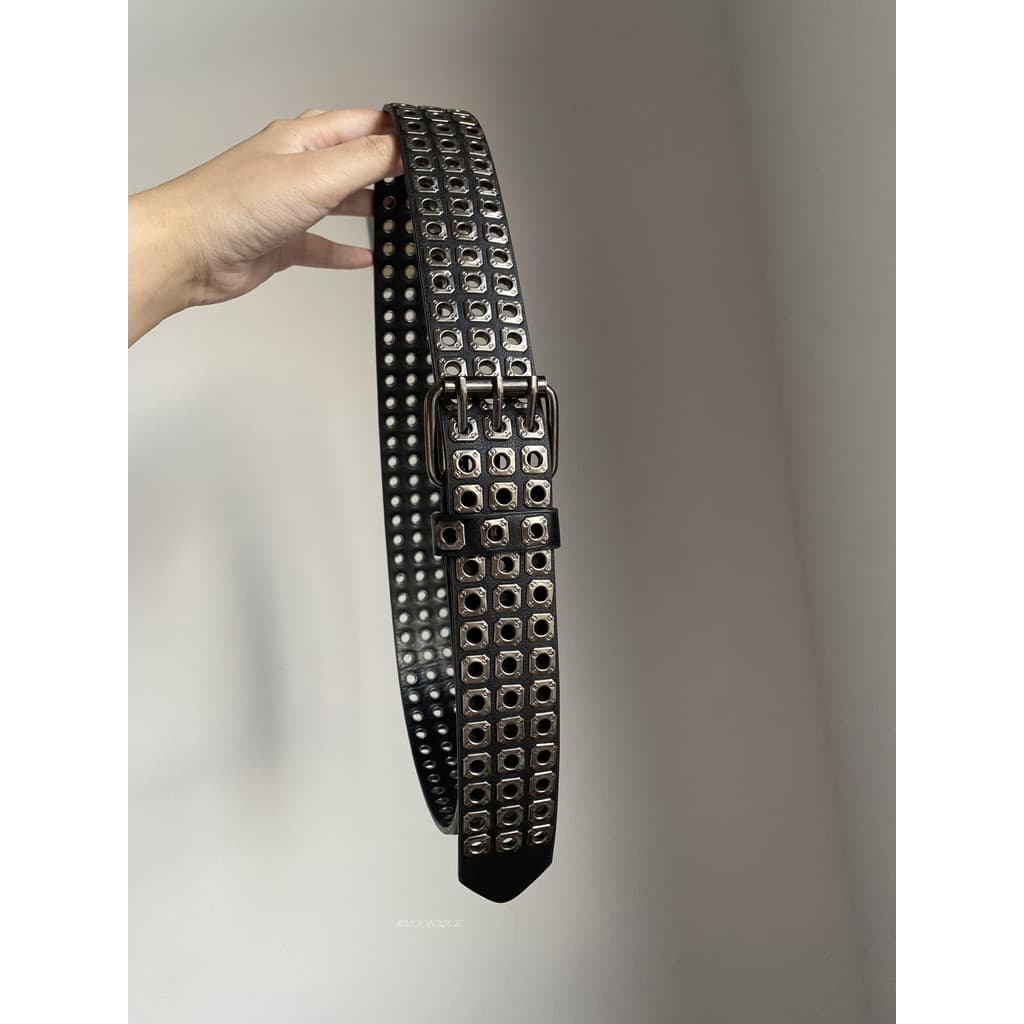 Cinto de rebite de Metal da indústria pesada 2025 estilo Punk três seios oco preto cinto largo decoração unissex
