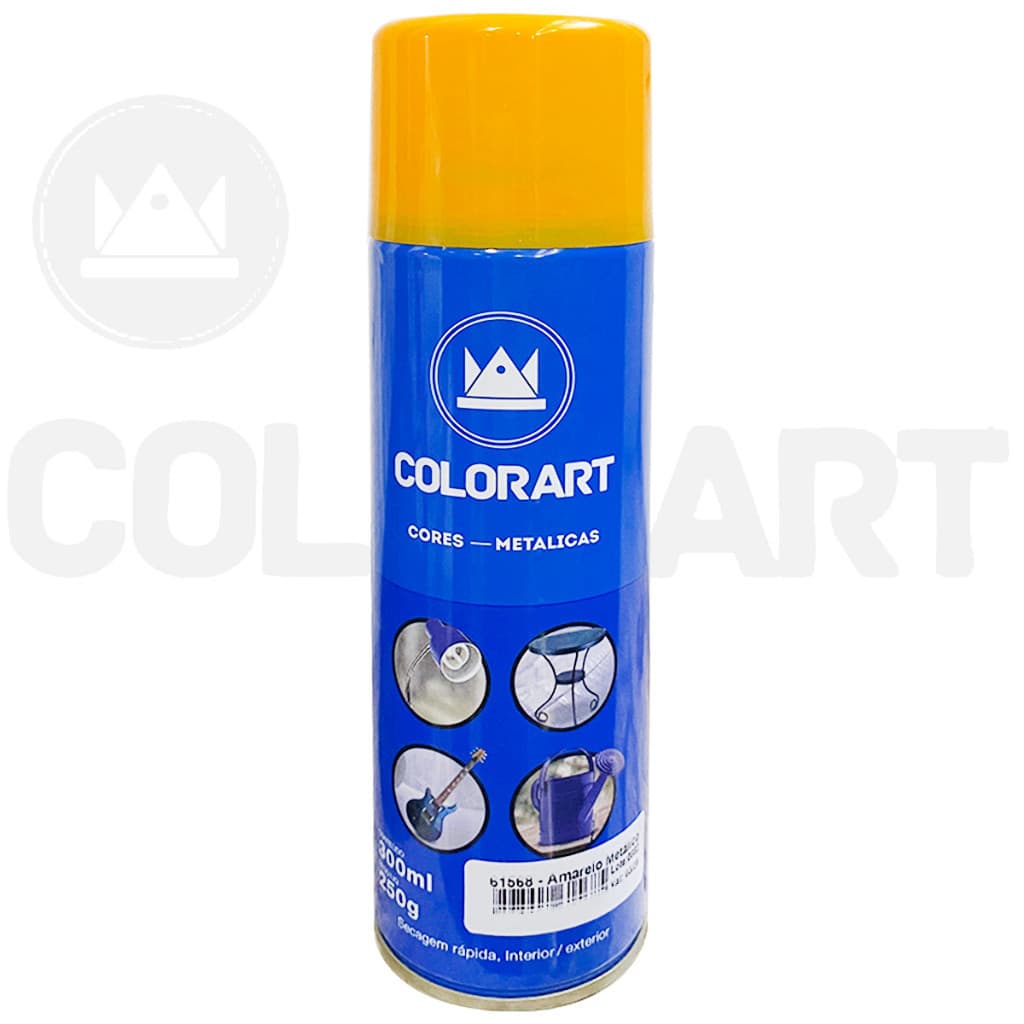 TOP Tinta Spray Efeito Metálico Para Metal Amarelo Colorart 300ml