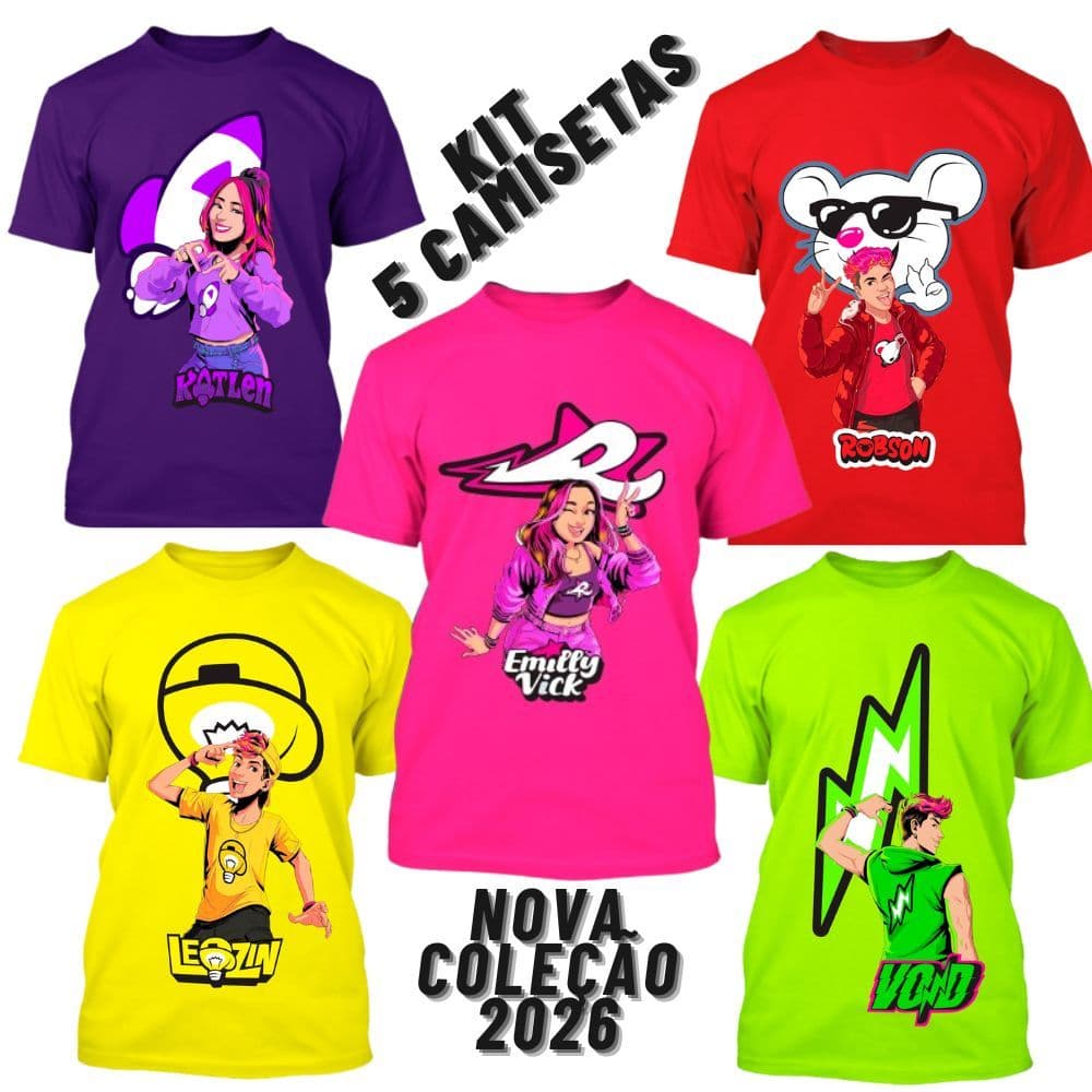 Kit 5 Camisetas Emilly Vick Dos Rosa Katlen Leozin Robson Void 100% Algodão Coleção 2026 Novo Modelo