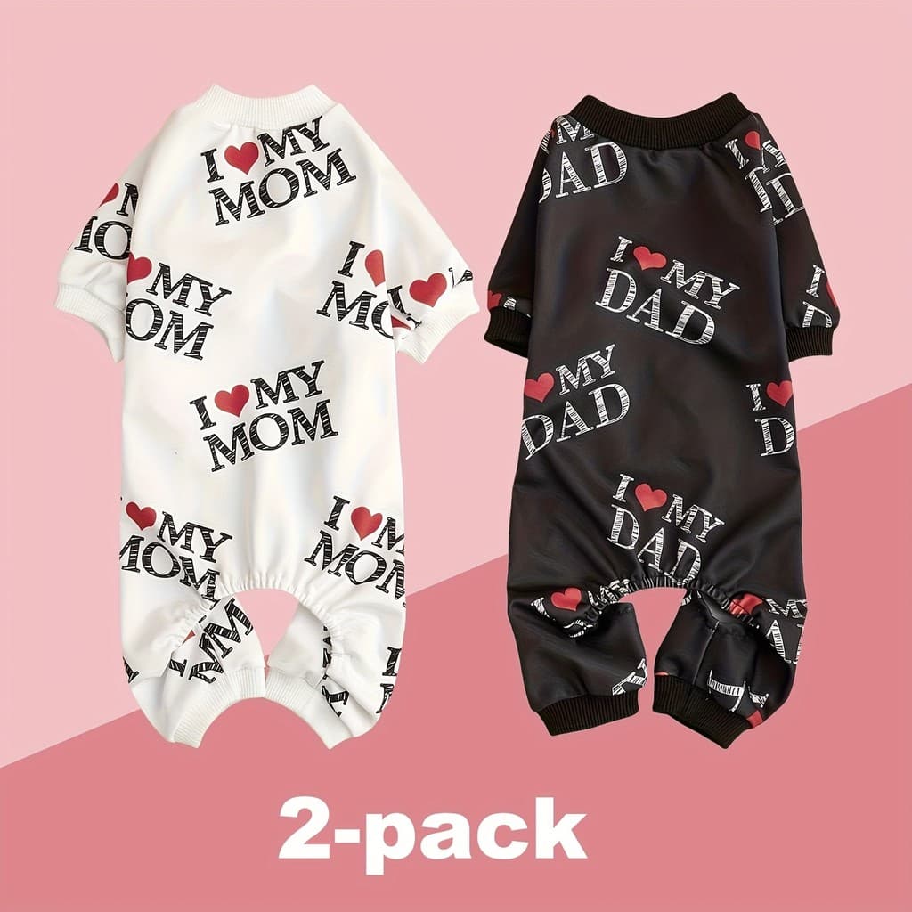 Pijama para animais de estimação em duas partes, com design de coração para cães, com uma peça única que diz 'Eu amo a m