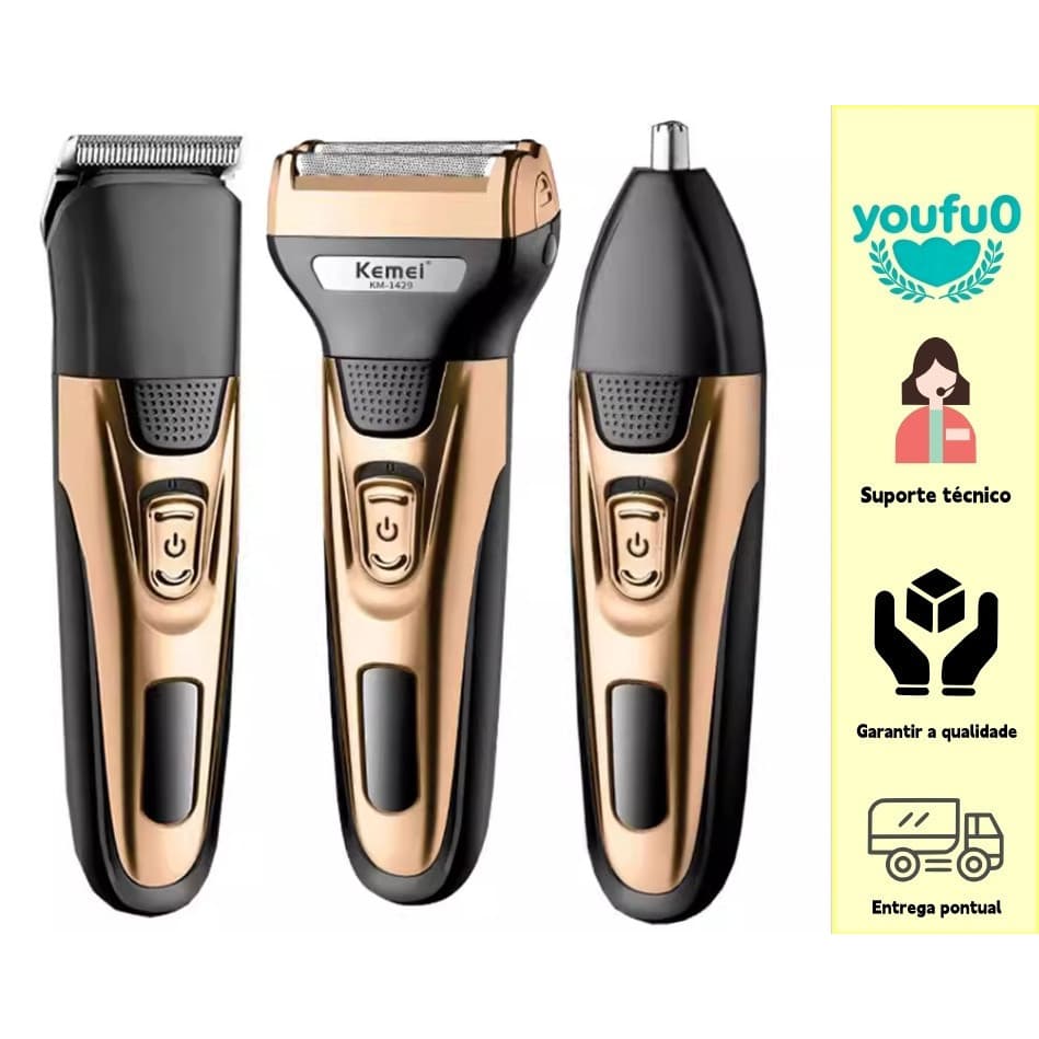 Barbeador elétrico 3 em 1, máquina de cortar cabelo e removedor de pelos