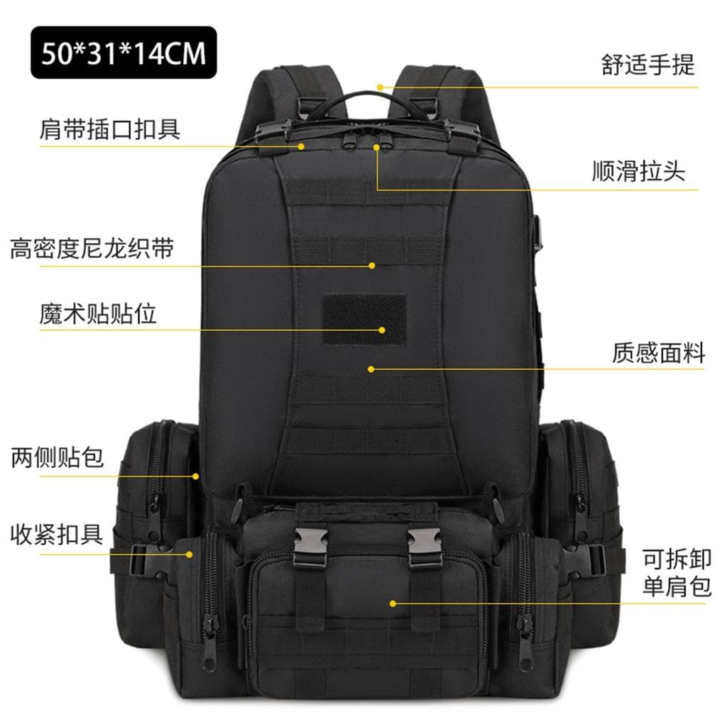 Mochila tática de escalada ao ar livre, pano Oxford à prova d'água, mochila de caminhada masculina de grande capacidade,