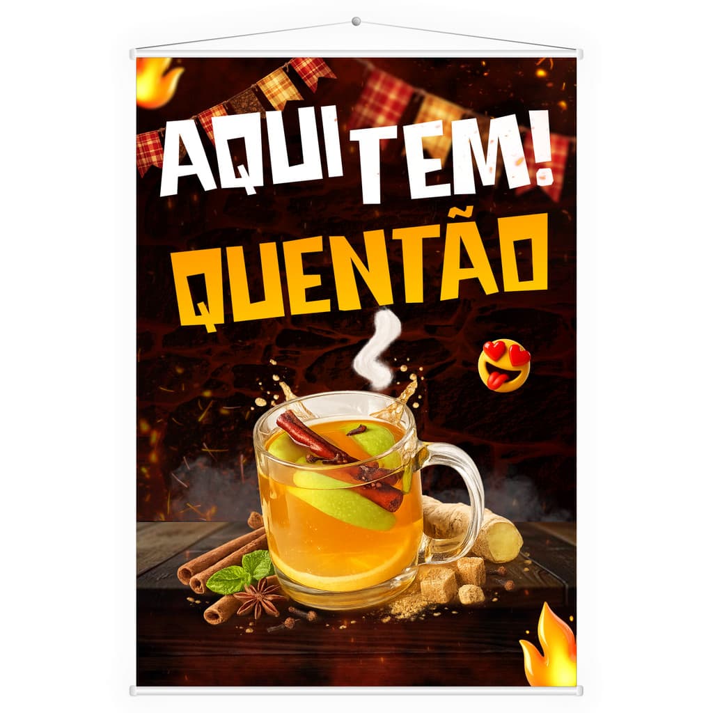 Banner Lona Aqui Tem Quentão Festa Junina e Inverno 60x40