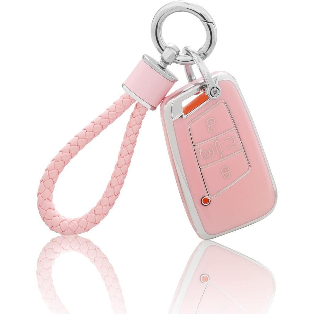 YO & YOYE Para VW Volkswagen Key Fob Cover Com Chaveiro , Proteção De Capa De Chave TPU Macia Rosa Adequada Tiguan Atlas