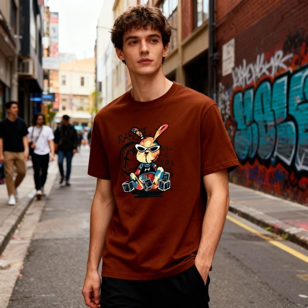 Camiseta Casual Streetwear Coelho 100% Algodão Fio 30.1 Masculina