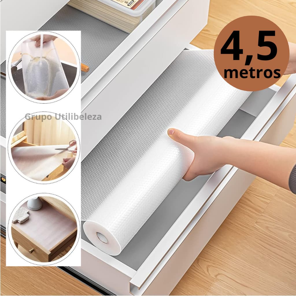 Forro de Gaveta Antiderrapante Lavável para Armários Prateleiras Rolo Tam 30x0,90
