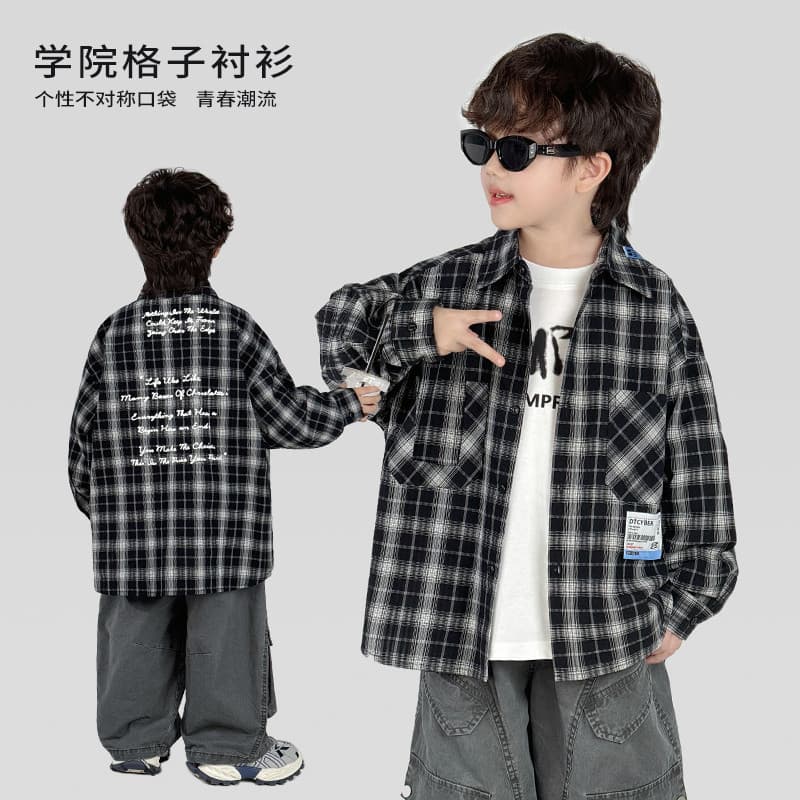 Camisa xadrez menino de trabalho médio primavera outono * 36271