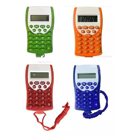 KIT 4 Calculadora pequena com alça para pendurar, 1-4 dígitos, colorida (crianças, estudantes)