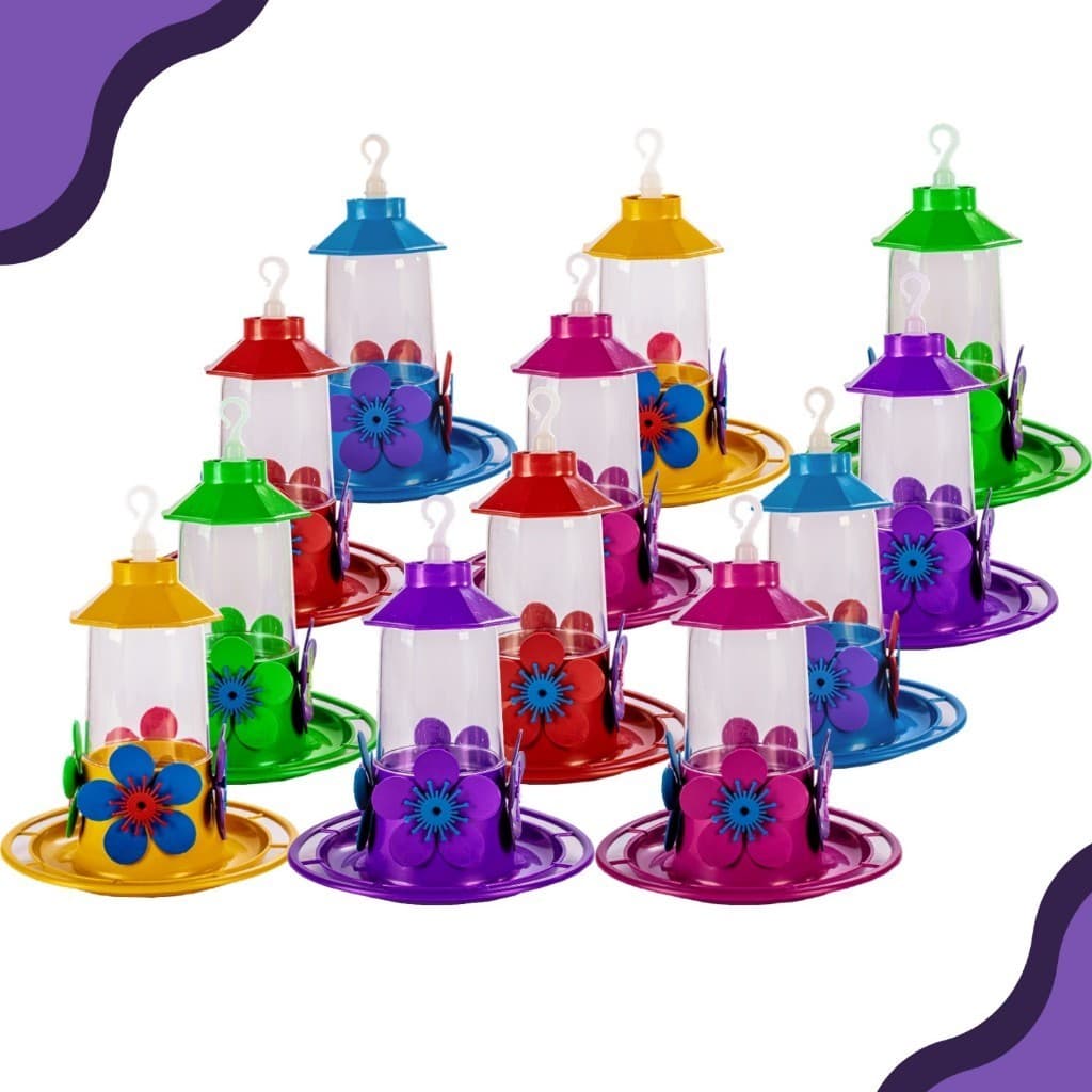 Kit 12 BEBEDOURO BEIJA-FLOR LUXO CHAPEU COM POLEIRO  250ML AVES PASSARINHOS PÁSSAROS LIVRES