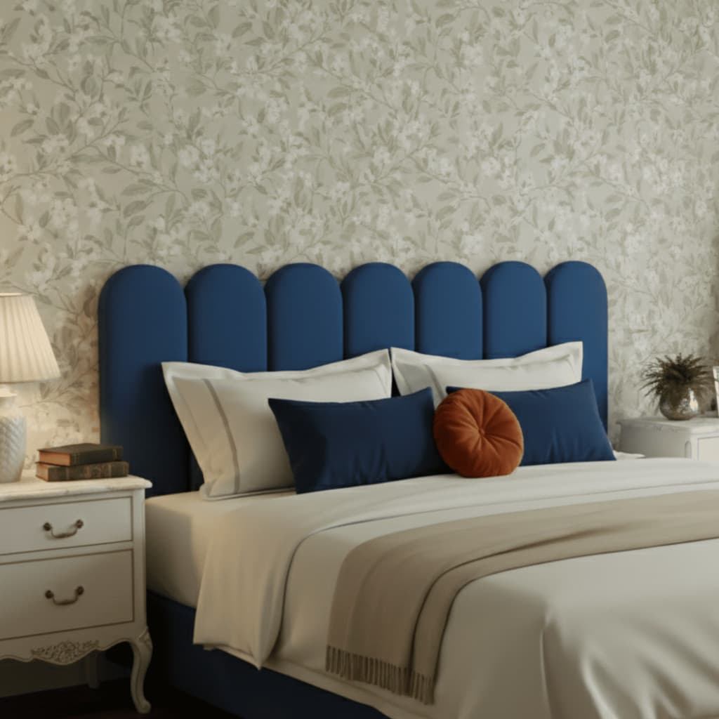 Cabeceira Nuvem 7 Placas 45x20 Cor Azul para Cama Casal Box Suede Adesiva