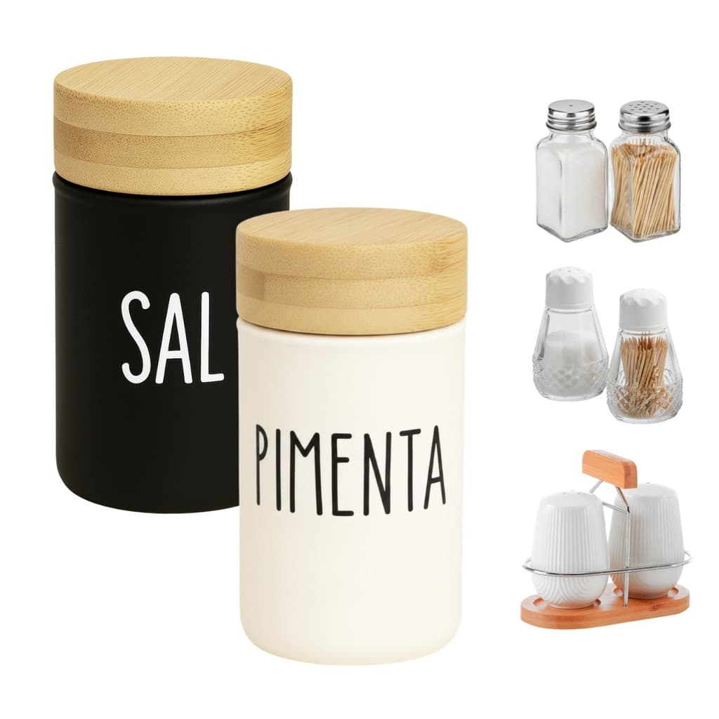 Kit Saleiro Sal E Pimenta Para Mesa Cozinha Uso Diario